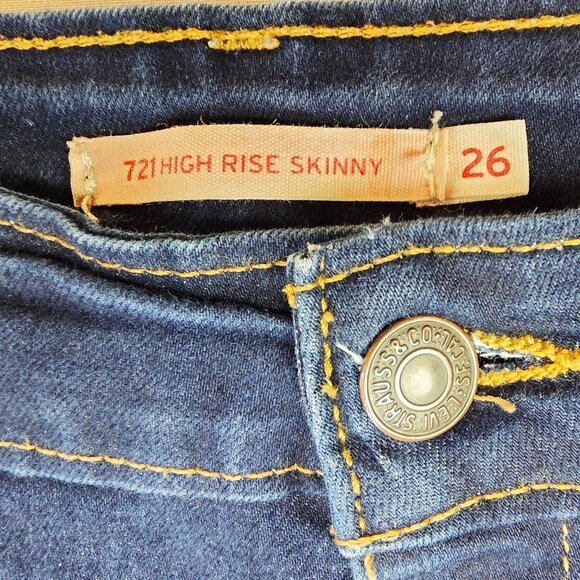 Levis Size 26X32 Womens 721 High Rise Skinny Blue Denim 5 Pocket Logo Tag Jeans - Picture 5 of 14